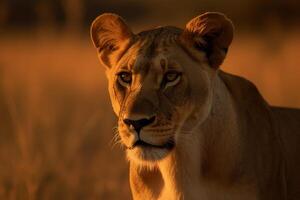 Portrait of a lioness in the forest. Wildlife scene from nature. Lioness in the jungle photo