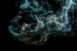 resumen fumar se mueve en un negro antecedentes. diseño elemento. resumen textura ai generativo foto
