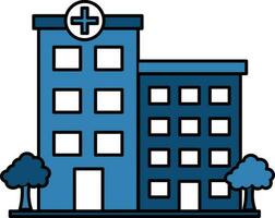 ilustración de hospital edificio icono en azul y blanco color. vector