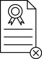 Reject Certificate Icon In Black Line Art. vector