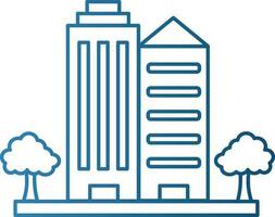 Flat Style Building Or Apartment Icon In Blue Line Art. vector