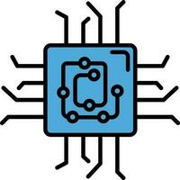 circuito o computadora chip icono en azul color. vector