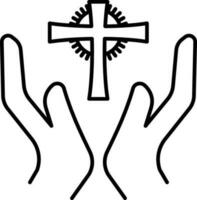 Hands With Christianity Cross Icon In Flat Style. vector