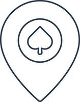 Casino Map Pin Icon In Blue Outline. vector