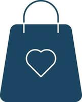ilustración de compras bolso con corazón icono en azul color. vector