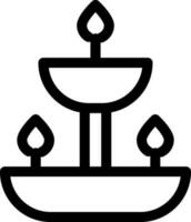 Illuminated Oil Lamp Diya Stand icon in black line art. vector