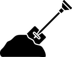 black and white Illustration of Shovel with Soil Icon. vector