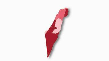 Politic map of Israel appears and disappears in red colors isolated on alpha channel background. Israel map showing different divided states. State map video