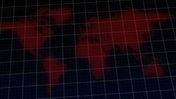 technologisch gepunktet Welt Karte mit rot Partikel und futuristisch Gitter oder Gittergewebe geometrisch Hintergrund. global Sozial Netzwerk. Konzept von Welt Krise und Internet Technologien video
