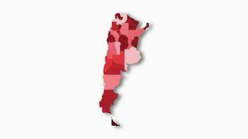 Politic map of Argentina appears and disappears in red colors isolated on alpha channel background. Argentina map showing different divided states. State map. video