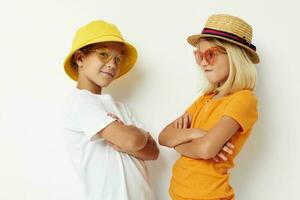 funny children friendship fun fashion light background photo