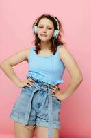 cute young girl wearing headphones music home fashion unaltered photo