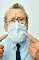 elderly man in shirt with tie medical mask safety isolated background photo