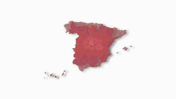 Politic map of Spain appears and disappears in red colors isolated on alpha channel background. Spain map showing different divided states. State map video