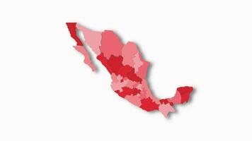 Politic map of Mexico appears and disappears in red colors isolated on alpha channel background. Mexico map showing different divided states. State map. video