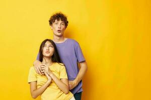 young boy and girl Friendship posing fun studio Lifestyle unaltered photo