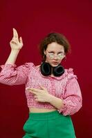 cheerful girl with headphones and glasses music entertainment unaltered photo