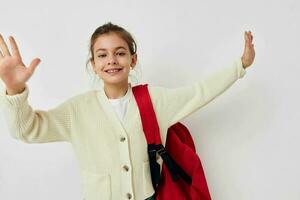 pretty young schoolgirl backpack school Lifestyle unaltered photo