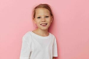 pretty young girl emotion hands gesture isolated background photo