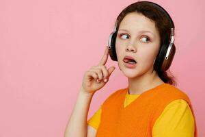 portrait of a young woman grimace headphones entertainment emotions music cropped view unaltered photo