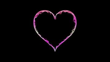 Heart shaped frame. Pink, purple and white 3d heart made of waves, dots, particles blend, isolated on black background. Flowing particles. video