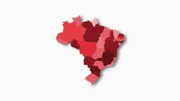 diplomático mapa de Brasil aparece y desaparece en rojo colores aislado en alfa canal antecedentes. Brasil mapa demostración diferente dividido estados estado mapa video