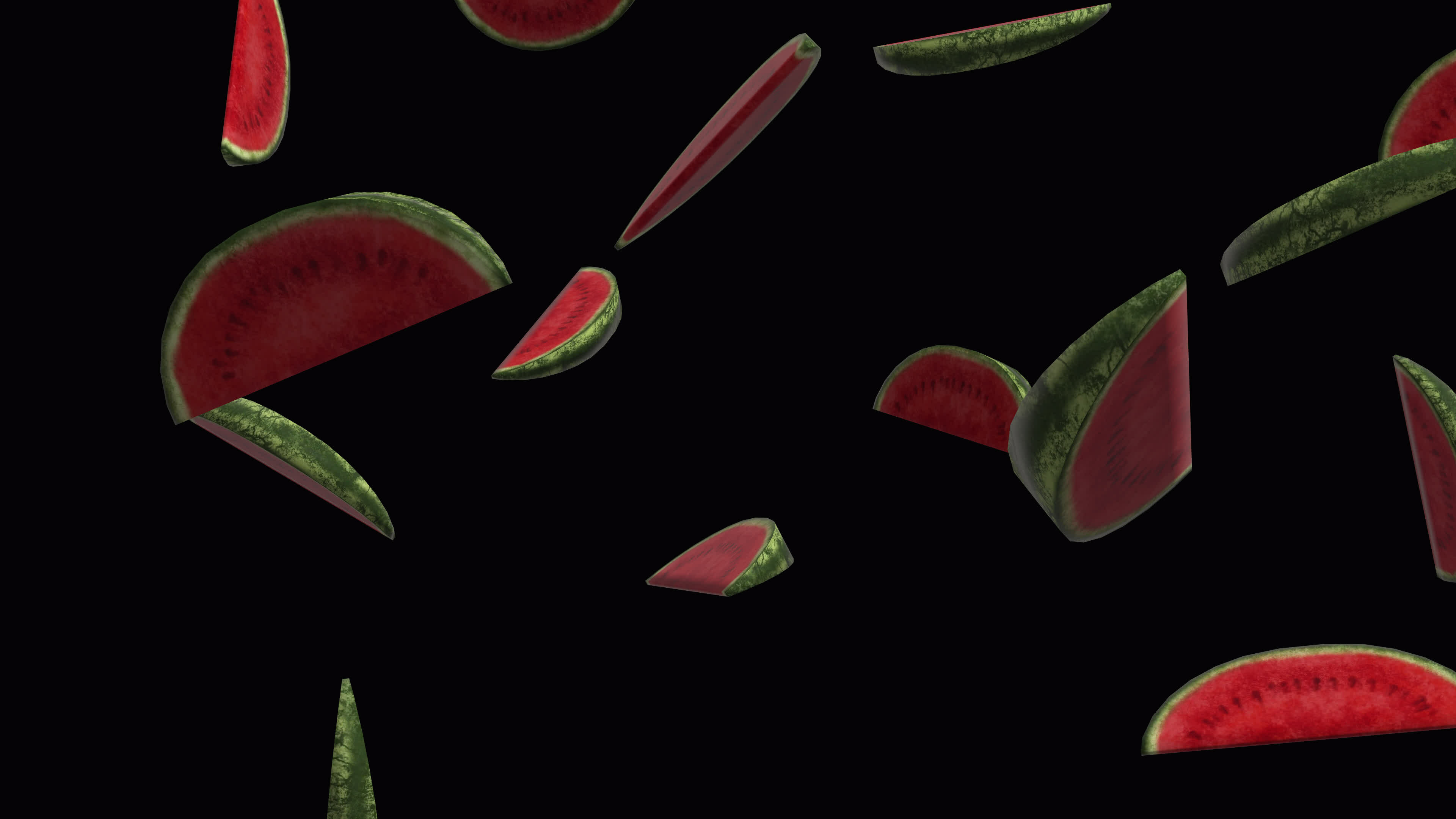 Watermelon slice background. Falling slices of watermelon over alpha ...