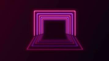 Neon rectangle or square tunnel, neon lights, pink and violet square neon colors. Neon square with reflection on floor. Virtual reality. video