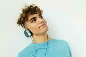 kinky guy in headphones music emotions Lifestyle unaltered photo