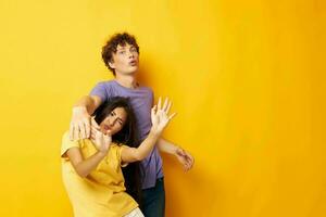 young boy and girl Friendship posing fun studio Lifestyle unaltered photo