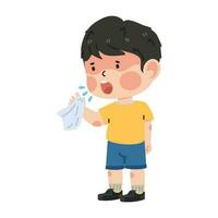 boy with cold or flu sneeze vector