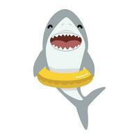 Cute shark  with yellow inflatable rubber ring vector