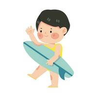 Cute little girl  with the surfboard vector