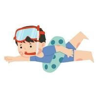 kid snorkeling with swim ring vector