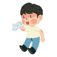 Kid boy sneezing and cough from the flu vector