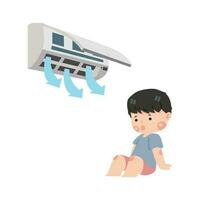 Tired little boy  hot weather with air conditioner vector