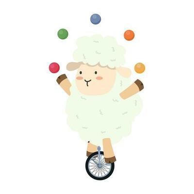 Cute sheep  riding unicycle cartoon