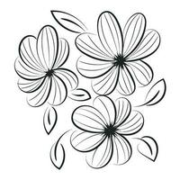 Flowers and leaves outline for print. Bouquet of hand-drawn spring flowers and plants vector