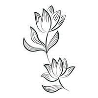 Flowers and leaves outline for print. Bouquet of hand-drawn spring flowers and plants vector