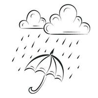 Rain cloud with raindrops line art design vector