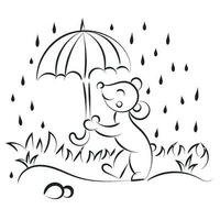 Rain cloud with raindrops line art design vector