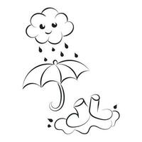 Rain cloud with raindrops line art design vector