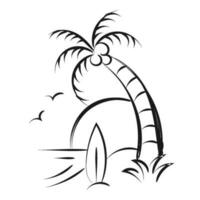 Beach scenery line illustration. Palm tree line drawing for print or use as poster, card, flyer or T Shirt vector