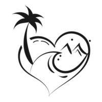 Beach scenery line illustration. Palm tree line drawing for print or use as poster, card, flyer or T Shirt vector