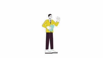 Male project manager animation. Animated cartoon professional business man. Isolated colour flat line 2D character 4K video footage, white background, alpha channel transparency for web design