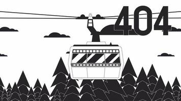 Cable car clouds bw 404 animation. Ropeway. Empty state 4K video concept, alpha channel transparency. Animated lofi background. Monochromatic error flash message for web page not found, UI design