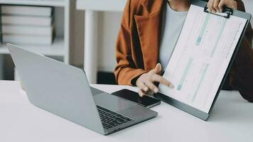 Audit concept,Administrator business man financial inspector and secretary making report calculating balance. Internal Revenue Service checking document. video