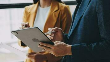 Audit concept,Administrator business man financial inspector and secretary making report calculating balance. Internal Revenue Service checking document. video