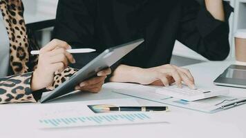 Audit concept,Administrator business man financial inspector and secretary making report calculating balance. Internal Revenue Service checking document. video