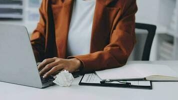 Audit concept,Administrator business man financial inspector and secretary making report calculating balance. Internal Revenue Service checking document. video